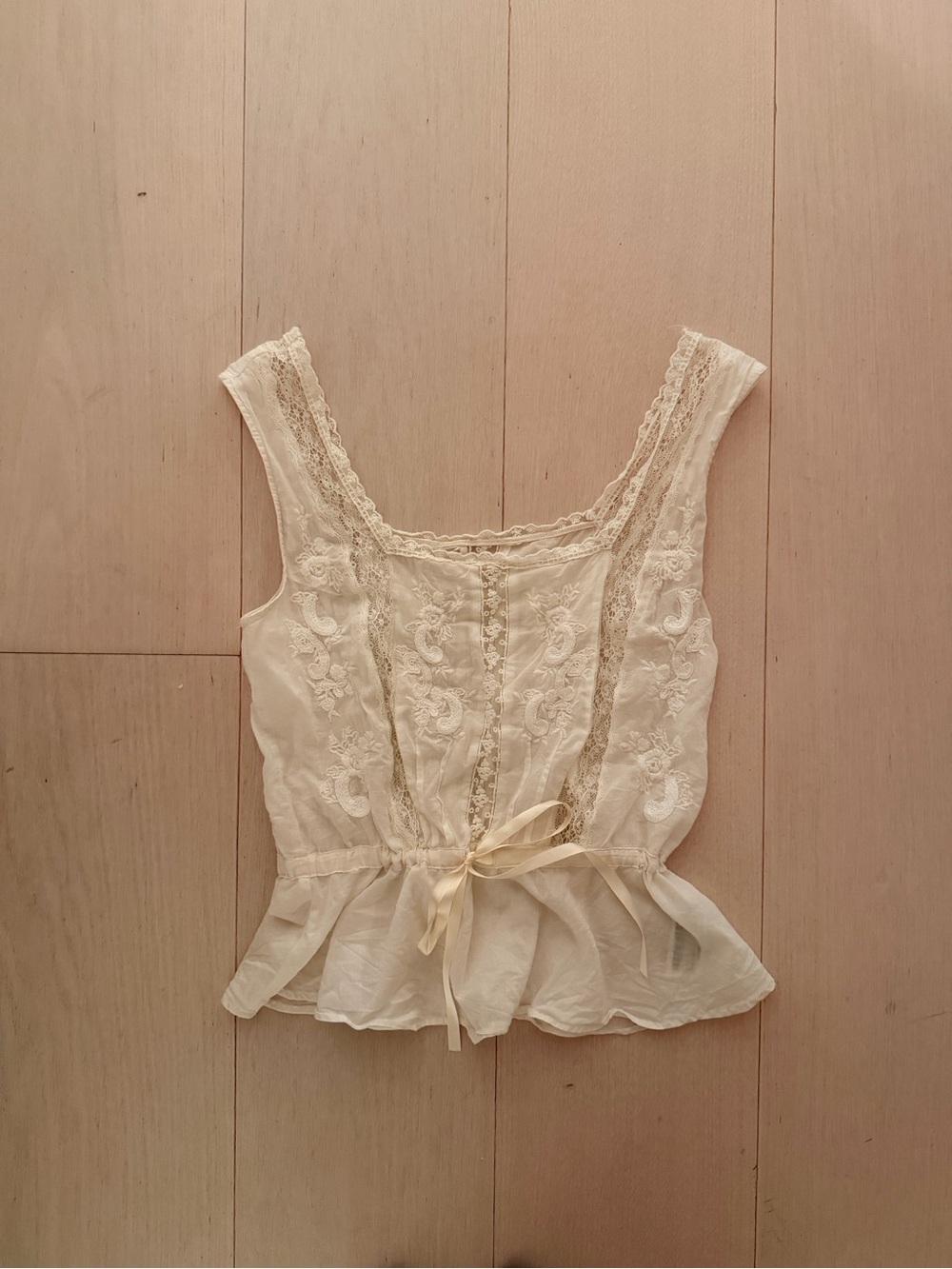 Zara Cream Lace Tie-Front Peplum Tank Top